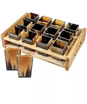 Buy Viking Culture Horn Shot Glasses With Wooden Rustic Tray - 12 Horn Shot Glasses  • 57.62£