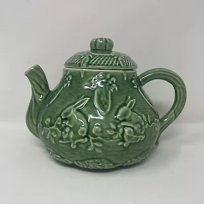 Buy BORDALLO PINHEIRO Green BUNNY RABBITS & CARROTS Tea Pot W/ Lid Easter • 47.06£