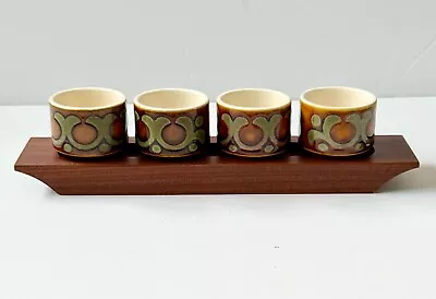 Buy Hornsea Pottery Vintage 4 Bronte Egg Cups And Wood Stand Tray 1974 Collectable • 29.99£