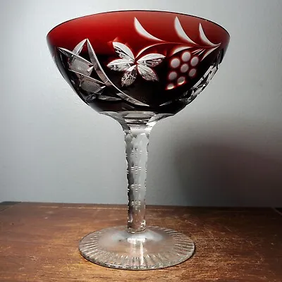 Buy Bohemian Czech Red Cut To Clear Crystal Wine / Cocktail Glass Stem 5 1/8  Tall • 19.46£