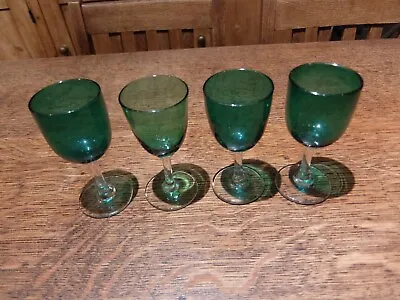 Buy 4 X Antique Victorian Green Wine Glasses   Approx. 13cm High • 14£