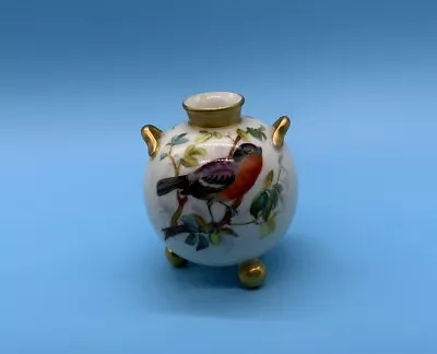 Buy Antique 1878 Royal Worcester Ball Footed Vase With Hand Painted Birds & Flowers • 19.99£