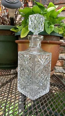 Buy Large Square Heavy Cut Glass Decanter 29cm High With Lid • 4.99£