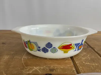 Buy Vintage JAJ Pyrex White Glass Harvest Vegetables Oval Casserole Dish Bowl No Lid • 14.99£