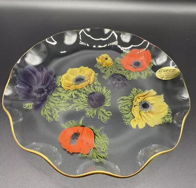 Buy Chance Glass Anemone Painted Fluted Edge Round Glass Plate • 9£
