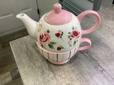 Buy M&S Teapot For One Stripes & Flowers Tiny Nibbles Bottom Of Spout FREEPOST • 14.99£