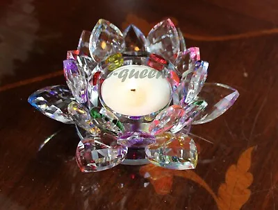 Buy Crystal Cut Multi Coloured T-light Lotus Candle Holder Mother's Day X-mas Gift  • 13.99£