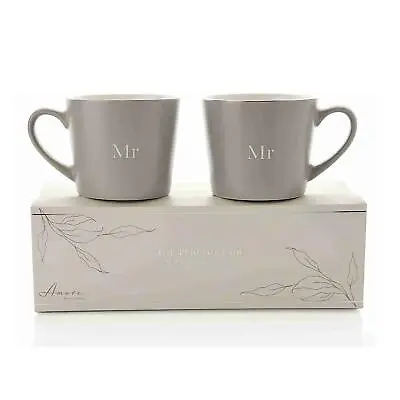 Buy Amore Set Of 2 Grey Stoneware Tea Coffee Mugs Mr & Mr Wedding Anniversary Gift • 17.49£