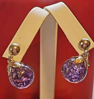 Buy Vintage Crackle Glass Gumball Clip On Earrings-Purple- Elegantly Designed-Rare • 9.36£