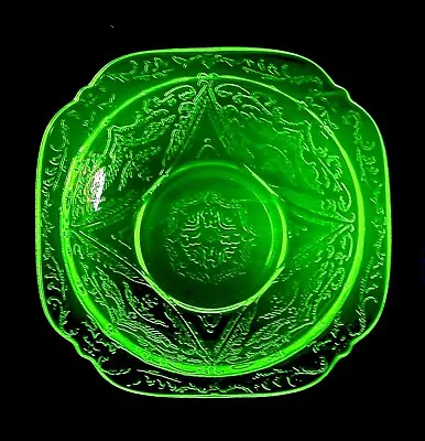 Buy Vintage Floral Bowl Uranium Art Deco Green Glass Trinket  Bon Bon Dish • 5£