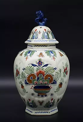 Buy ANTIQUE Porceleyne Fles/Royal Delft Lidded Ginger Jar Vase W. Flowerbasket 1918 • 251.81£