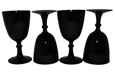 Buy Black Amethyst Glass Wine Glasses Stems 4 Water Beverage Bar Ware Unmarked  • 47.05£