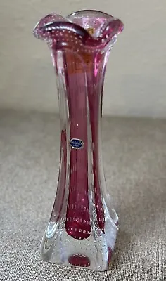 Buy Vintage MCM Bohemia Blown Glass Vase Cranberry Czechoslovakia Czech Bubbles 12” • 386.04£