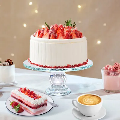 Buy Crystal Glass Cake Stand Round Dessert Display Serving Plate Birthday Party 10  • 29.99£