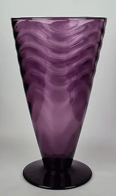 Buy Antique Large Thomas Webb Art Deco Amethyst Wave Ribbed Glass Vase 1910/39 • 199.95£