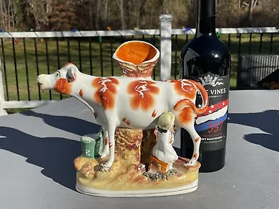 Buy Antique Staffordshire Spill Vase Highland Girl Milking Cow 19th Century • 119.88£
