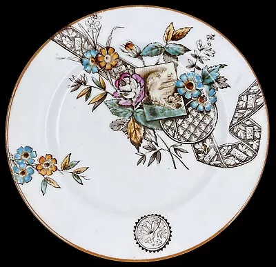 Buy Antique Victorian Plate Adderly Lyons Pattern Transfer Ware Flowers & Ribbon 7” • 25.65£