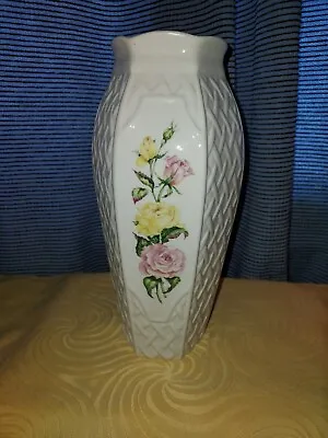 Buy Belleek Millennium 2000 Ireland Cottage Rose Porcelain Vase 10 In • 28.77£
