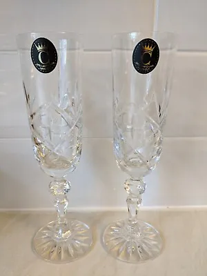 Buy 2 X Hand Cut 24% Lead Crystal Champagne/ Prosecco Flutes Glasses Never Used • 7£