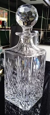 Buy Excellent Lead  Crystal Cut Glass Decanter Square Heavy, Brandy, Whiskey 26cm  • 20£
