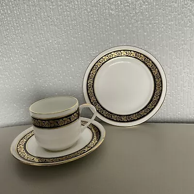 Buy Aynsley ~ Bone China Black & Gold On White Pattern ~ Cup, Saucer & Plate Trio • 5£
