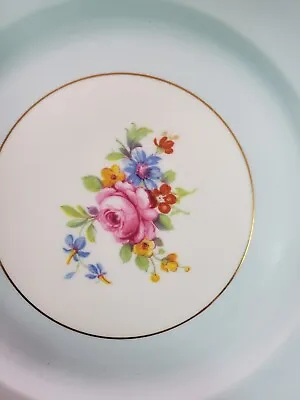 Buy Abj Grafton Blue Lunch Plate  Red & Yellow Rose Bouquets Bone China England • 10.42£