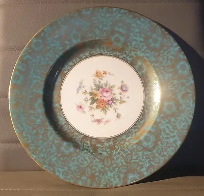 Buy Minton Brocade Pattern Floral Dinner Plate 10.5  N5066 Blue & Gilt Border • 22.50£
