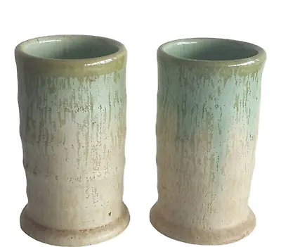 Buy Pair Of Australian Remued Pottery Small Ribbed Cylinder Vases • 13.83£