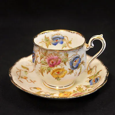 Buy Royal Albert Footed Cup Saucer Anemone #2583 Multi-colored W/Gold 1940's-1950's • 48.25£