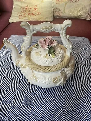Buy Large Vintage Capodimonte Embossed Floral Ceramic Kettle Or Tea Pot On Feet 1225 • 21.38£