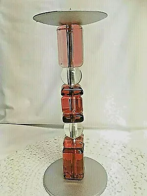 Buy Candlestick - Metal & Glass - Beautiful Colored Glass - 9 1/4  High • 5.74£