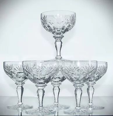 Buy Six WEBB CORBETT Lead Crystal COTSWOLD Cut Champagne Coupes  Glasses - 11.5cm • 60£