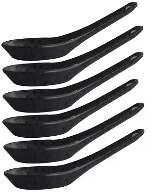 Buy Set Of 6 Black Chinese Soup Spoons Porcelain Oriental Spoons • 12.99£