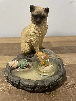 Buy Siamese Cat By Pool Figurine By Water Wonders, Vintage With Koi & Frog • 9.60£