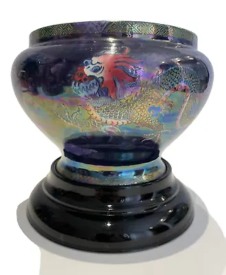 Buy Maling Red Dragon Purple Lustre Bowl On Black Ceramic Plinth (pat 3311) C.1920s • 100£