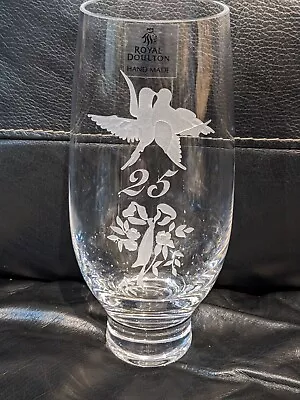 Buy Royal Doulton Hand Made Glass 25th Anniversary Vase, Etched Doves. • 4£