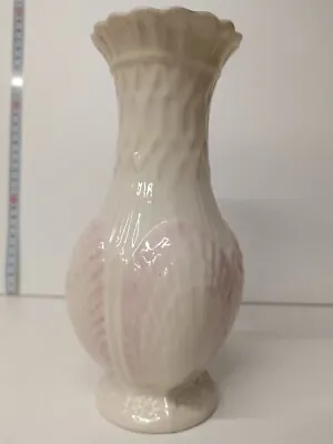 Buy Irish Belleek Porcelain Vase W/ Pink Scallop Shells 7th Mark 1980-1993 • 20£