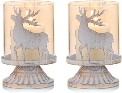 Buy Sziqiqi Vintage Antique Metal Pillar Candle Holders Set Of 2, Distressed Candle • 19.30£