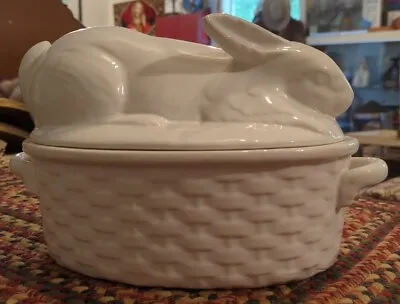Buy Vintage Made In Portugal Porcelain RABBIT Covered Dish White Large Casserole  • 113.58£