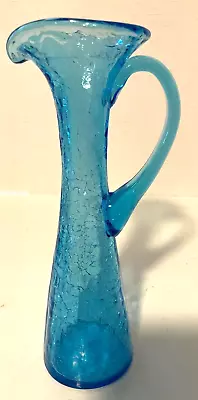 Buy Vintage Blue/Turquoise Crackle Glass Vase With Handle 8  Tall • 14.14£