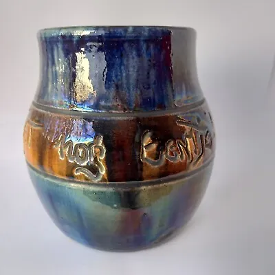 Buy Vintage Dutch  Stopt Nog Gente!  Blue Orange Glazed Vase Pot 13.5cm • 35£