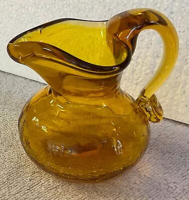 Buy Vintage CRACKLE Glass Mini Pitcher Or Vase GOLD 3.25” Hand Blown • 9.60£