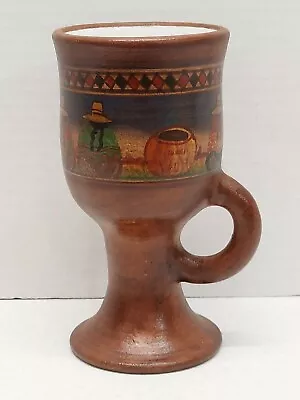 Buy Vintage Pottery Chalice Wine Goblet Hand Painted Peru Brown 5.5  Tall • 18.31£