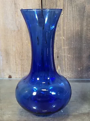 Buy Vintage Cobalt Blue Glass Vase 8” Tall Swirls MCM • 14.34£