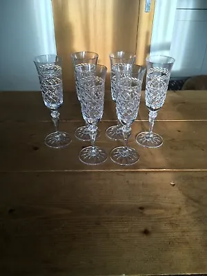 Buy Six Galway Crystal Champagne Flutes In Leah Pattern • 90£
