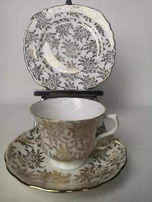Buy Royal Vale Bone China Trio Cup Saucer Plate White & Gold Filigree Chintz (#G) • 14.99£