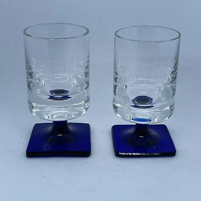 Buy VTG Set 2 MCM Rosenthal Linear Cobalt Blue Glass Cordial 2 3/4  Square Base • 25.29£