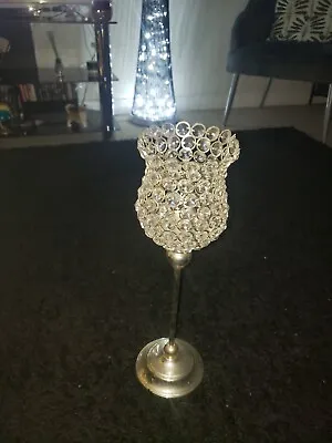 Buy Reduced!! Decorative Silver Diamante Glass Candle Holder Tall 17 Inches • 8.99£