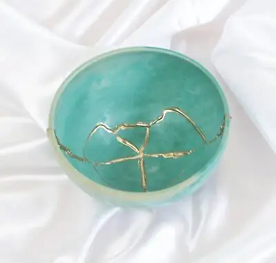Buy Kintsugi Bowl  Wabi Sabi Turquoise Japanese Ceramic • 60.36£