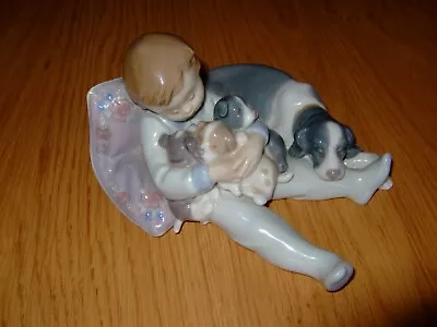 Buy Lladro SWEET DREAMS Figure/Figurine 1535 (boy Sleeping With Dog & Puppies) • 67.50£